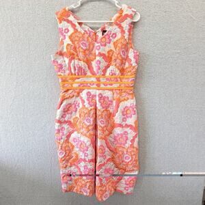 Bigio Collection Dress Womens Size 6 Pink Orange Jaquard Preppy Old Money Glam